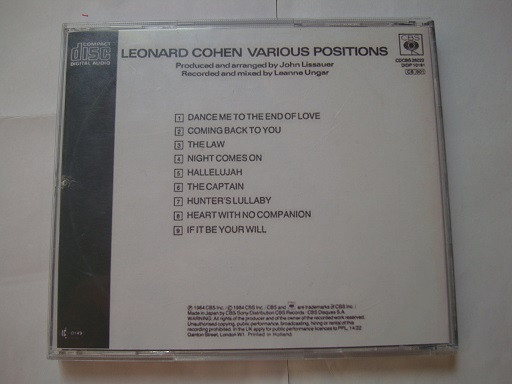 آلبوم موسیقی سینگر/سانگ رایتر/فولک Leonard Cohen 1984