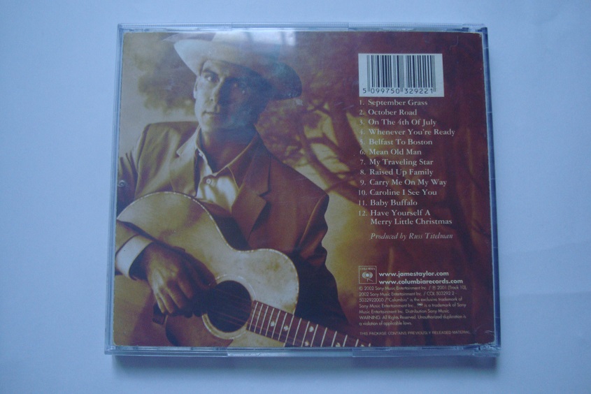 آلبوم موسیقی اورجینال کانتری/فولک James Taylor 2002 با دفترچه کامل اشعار کاندید دریافت جایزه Grammy بهترین اجرای خواننده پاپ مرد و دارنده نشان پلاتینی با فروش 154000 نسخه فقط در هفته اول انتشار و کسب رتبه چهارم بیلبورد 200 بهترین آلبوم سانداسکن