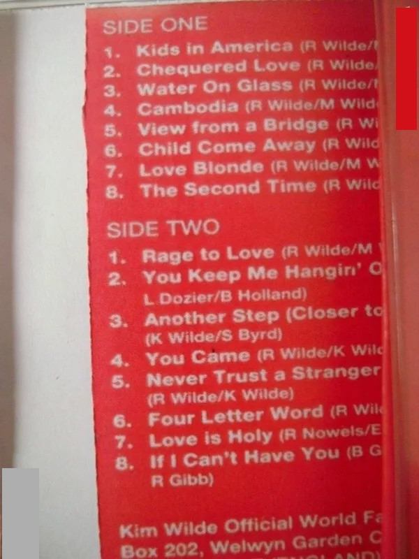 نوار کاست موسیقی شاد خاطره انگیز و بیاد ماندنی پرفروش ترین ترانه ها Kim Wilde The Singles Collection 1981-1993